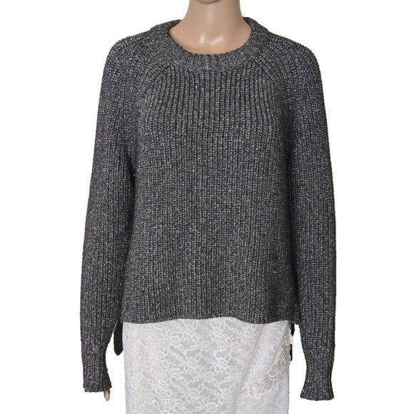 Calvin Klein Jeans crewneck women's shimmer gray Sweater chunky hi low size M - Picture 1 of 5